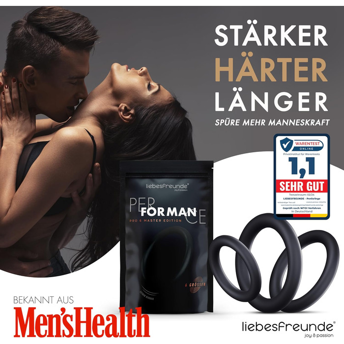 Набір кілець для пеніса Liebesfreunde Deluxe - 6 еластичних кілець для міцної ерекції, кільця для пеніса та яєчок для чоловіків - ідеальна посадка, секс-іграшка для пар, чорний