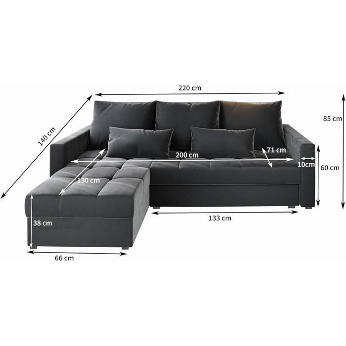 Кутовий диван Masseno KOS PIK з функцією сну, L-подібна форма, диван з відділенням для зберігання речей, диван для вітальні, кушетка, диван-ліжко, комплект диванів - синій, Kronos 09