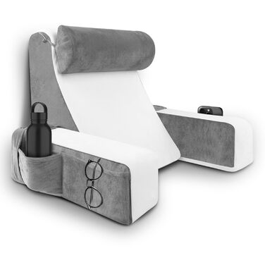 Подушка для читання HOMCA для ліжка та дивана, подушка для книги зі знімним валиком для шиї та підлокітником, подушка для спини для ліжка, настінна подушка, багатофункціональна клиноподібна подушка для читання, роботи, перегляду телевізора (36x40x48 см)