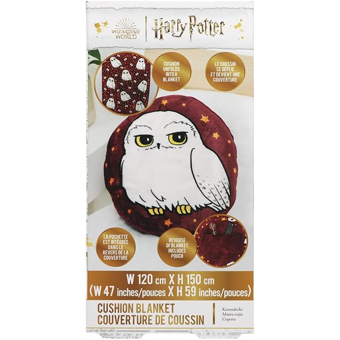 Подушка-ковдра 2-в-1 з Гедвігою Гаррі Поттера - офіційно ліцензована дорожня ковдра з Гаррі Поттера, складана м&39яка, пухнаста ковдра, компактний дизайн для оформлення вітальні або спальні, тема Гаррі Поттера