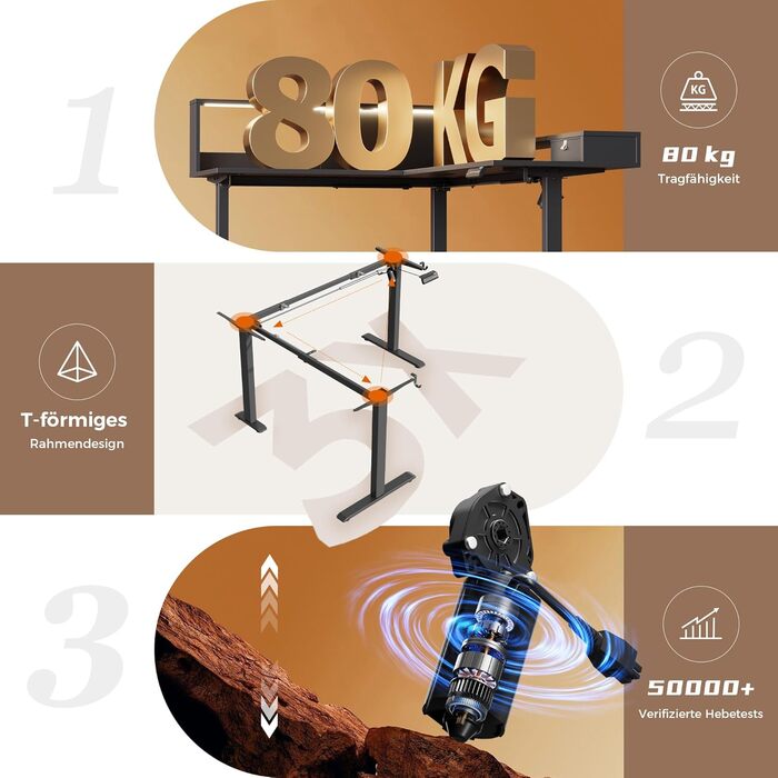 Г-подібний письмовий стіл Klicelor з регульованою висотою та шухлядами, 160 x 140 см, кутовий стіл з підставкою для монітора, комп&39ютерний стіл з функцією сидячи/стоячи з розетками та світловою стрічкою, чорний 160 x 140 см з вилкою та світлодіодним під