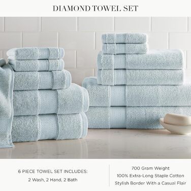 Набір рушників Peacock Alley Diamond, 6 предметів, розкішний, 100 турецька бавовна з довгим штапелем, м'який, поглинаючий і швидко