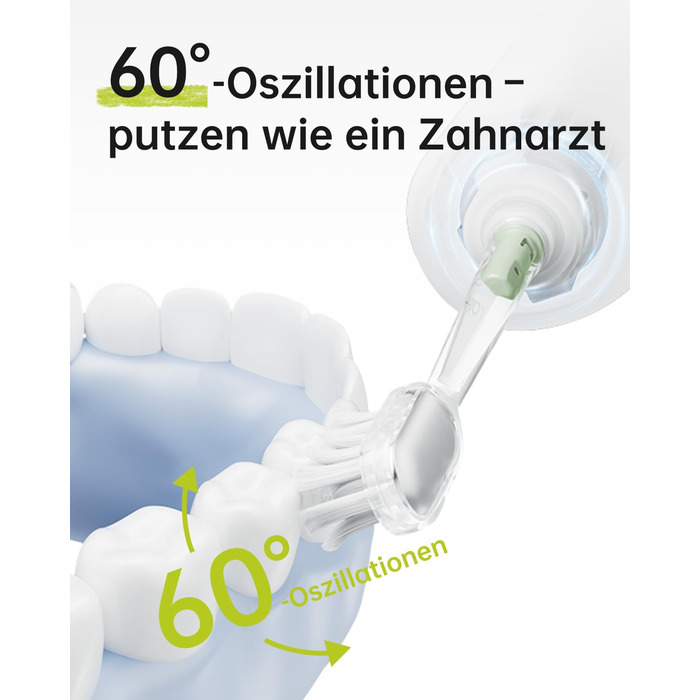 Електрична звукова зубна щітка з осциляціями та вібрацією для дорослих з додатком, 2 насадки (Зелена), (в упаковці)