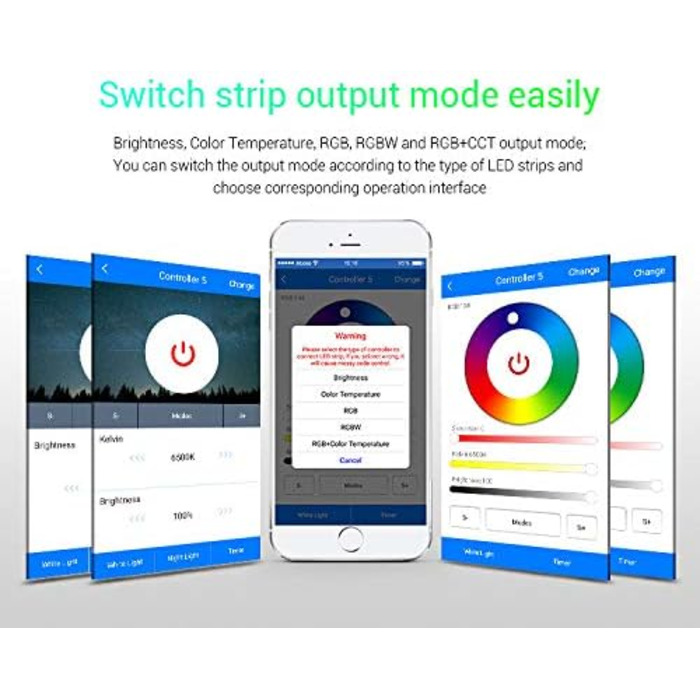 Контролер світлодіодної стрічки Milight Miboxer 5-в1 WiFi, пульт дистанційного керування голосовим керуванням Storeo Alexa Google Home і керування програмою, не потрібна приставка Wi-Fi, сумісна з 5 режимами виведення, WL5