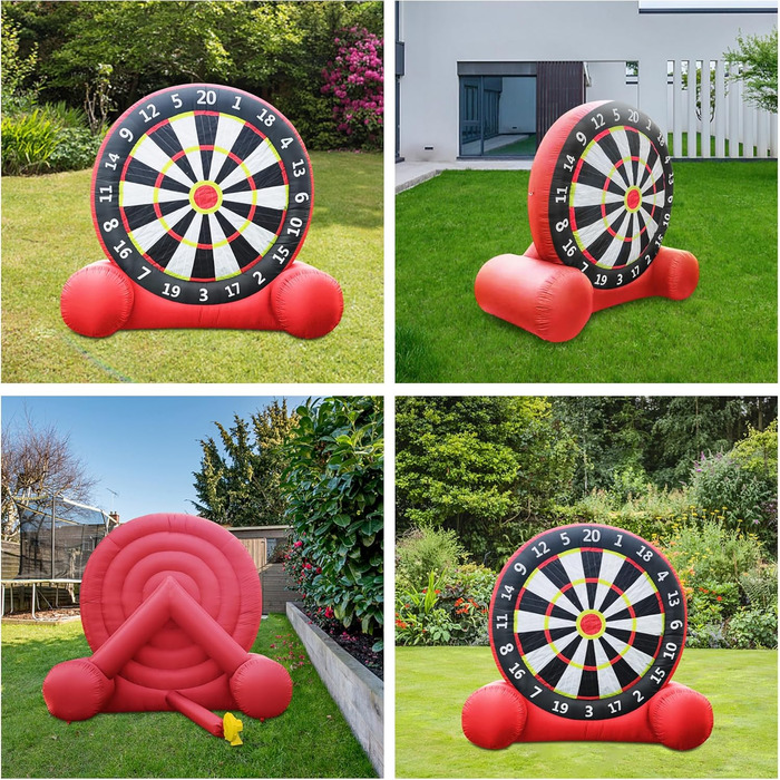 Надувна футбольна мішень для дартсу, надувна футбольна мішень для вулиці з 8 футбольними м&39ячами, гігантська мішень для дротиків для садових спортивних ігор, 10 футів (3 м), червона