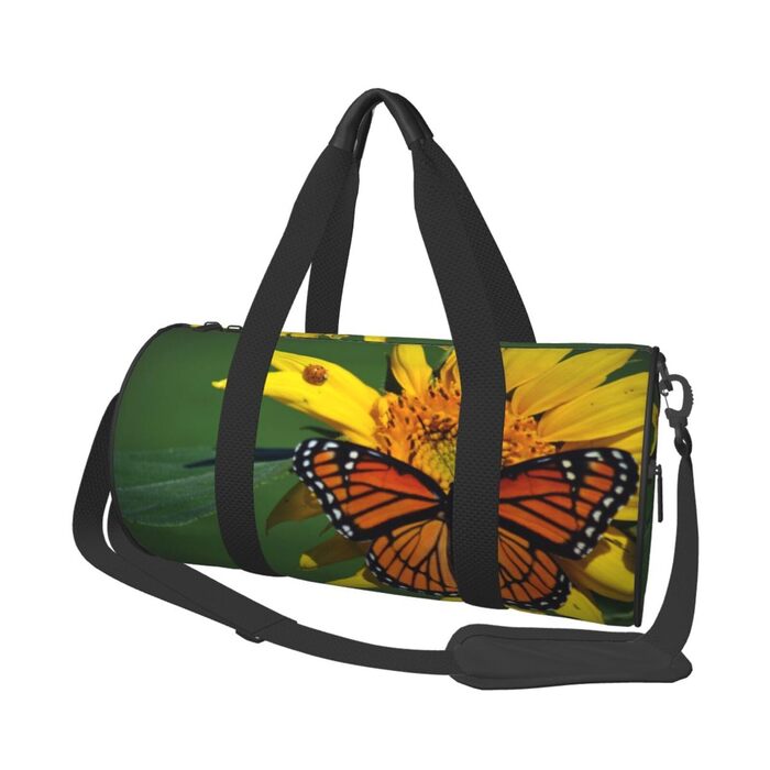 Спортивна сумка для подорожей, з принтом соняшників та метеликів, дорожня сумка на ніч, чорна, універсальний розмір