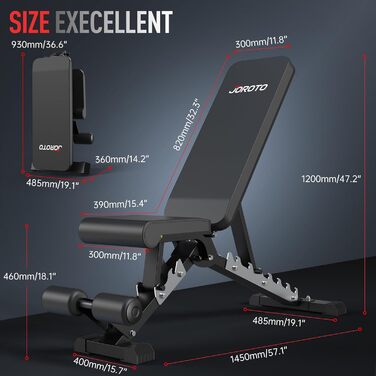 Регульована силова лава JOROTO MD60, складна тренувальна лава, похила лава з потовщеної сталі 1,5 мм для домашнього використання