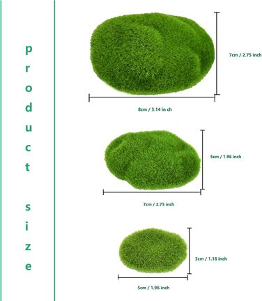 Штучні мохові камені Amacoam Розмір мохових куль Штучні декоративні свіжі мохові камені легкі, виготовлені за допомогою електростатичної адсорбції Застосовуються до казкових садів, квіткових композицій, тераріумів