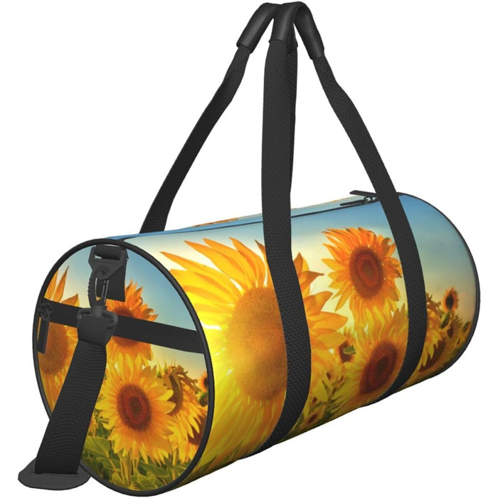 Спортивна сумка для подорожей, чорна, з принтом соняшникового поля, універсальний розмір