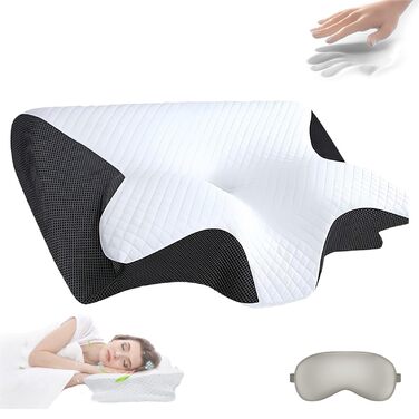 Ортопедична подушка для шиї Yagerod, ергономічна подушка з піни з ефектом пам&39яті для підтримки та полегшення шиї подушка для шийного відділу хребта для сну на боці, спині та животі (чорна)
