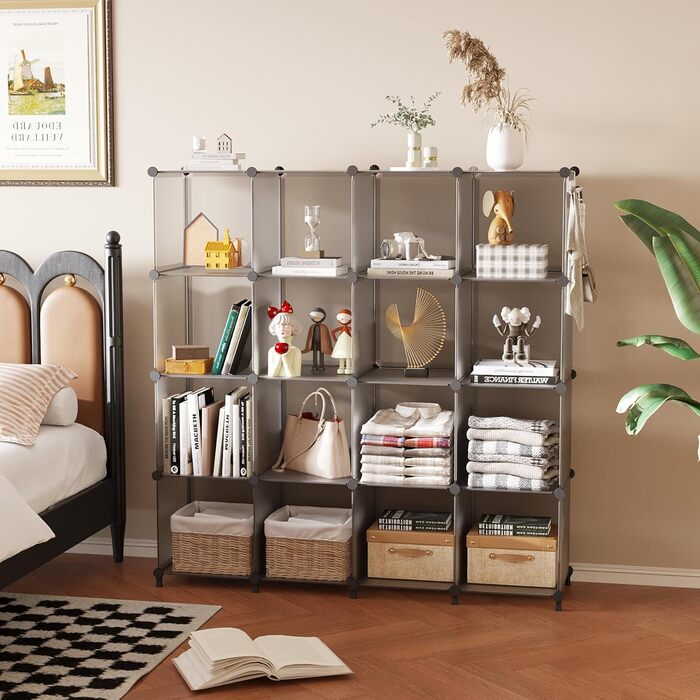 Органайзер для зберігання речей AWTATOS у формі куба, 16-кубовий модульний книжковий полиця для зберігання, полиця для шафи з пластику своїми руками, штабелювана полиця для зберігання речей, ідеальне рішення для зберігання речей для дому, офісу, спальні, 