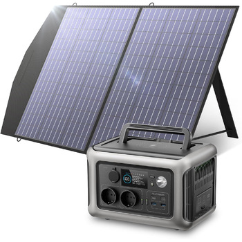 Сонячний генератор ALLPOWERS R600, акумулятор LiFePO4 ємністю 299 Втгод, 2 x 600 Вт (пікова потужність 1200 Вт) змінного струму, портативна електростанція із сонячною панеллю 100 Вт, мобільне джерело живлення для саду, подорожей, кемпінгу, автофургонів, а