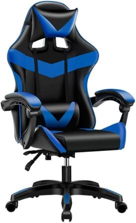 Регульоване м&39яке ігрове крісло з колесами чорного та синього кольорів - Kiter
