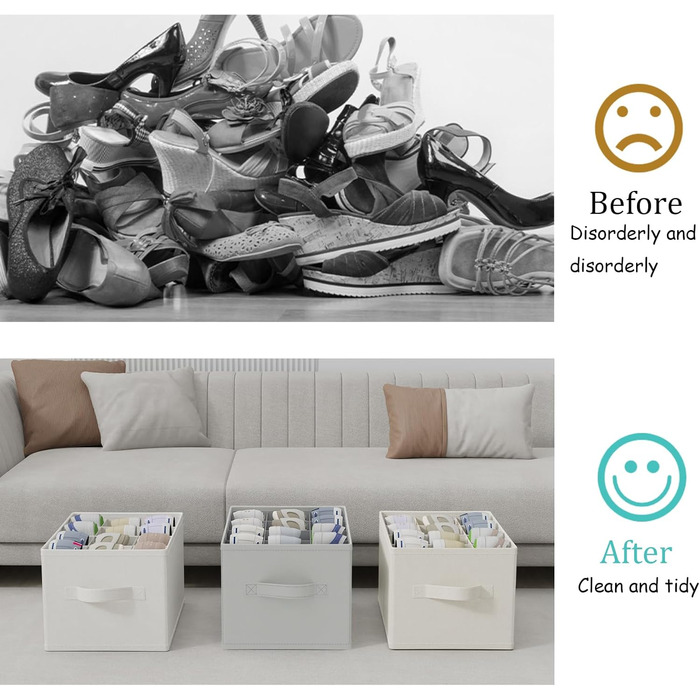 Елементний органайзер для взуття для шафи, великий простір для зберігання взуття, вміщує 12-24 пари, складна тканинна коробка для взуття з 3 ручками, 42 x 32 x 26 см, бежевий, XSNX02BE-2 2 комплекти (42 x 32 x 26 см) бежевий, 2-
