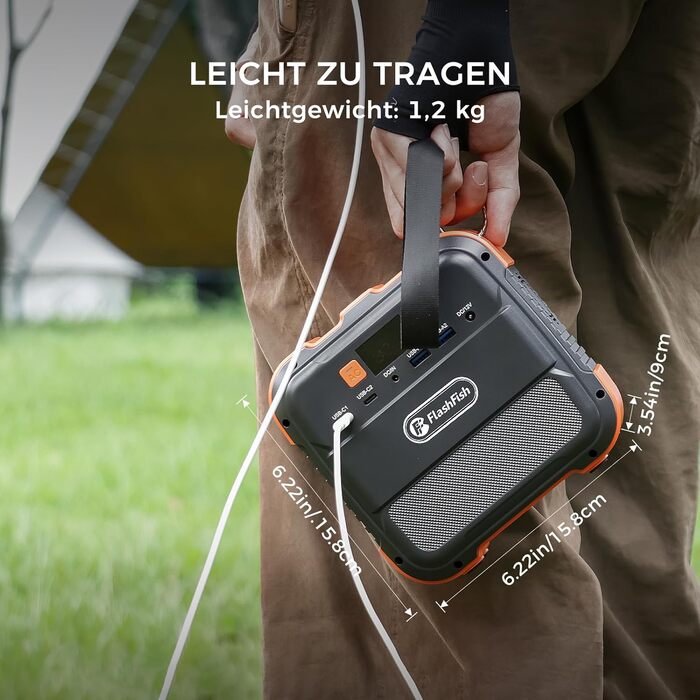 Портативна електростанція Flashfish 98 Втгод, сонячний генератор потужністю 120 Вт з акумулятором 230 В змінного/постійного струму/USB/світлодіодним живленням, мобільний генератор для подорожей, кемпінгу, відключення електроенергії вдома.