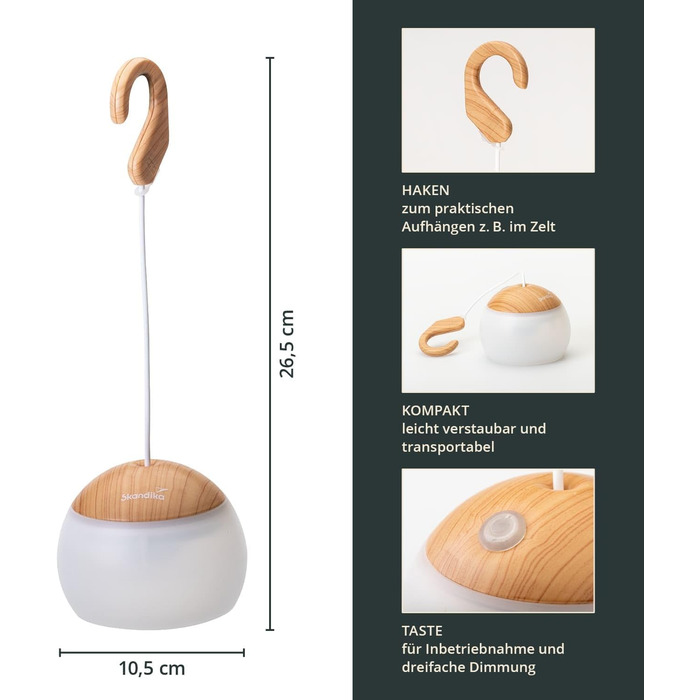 Світлодіодний кемпінговий ліхтар Skandika Tufjord 3 режими освітлення, акумуляторна батарея 2000 мАг, ліхтар для намету, нічник Ліхтар для кемпінгу, саду, декору, походів (під дерево)