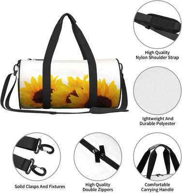 Спортивна сумка, дорожня сумка, сумка для подорожей, з принтом соняшників на дерев'яній текстурі, сумка на нічліг, чорна, універсальний розмір