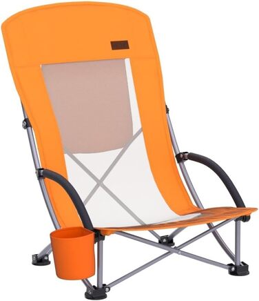 Складане пляжне крісло Nice C, легке, складні пляжні крісла, пляжні крісла, кемпінгове крісло, складне кемпінгове крісло, складне крісло з холодильником, компактне, висока спинка, підставка для склянок та сумка для перенесення (2 помаранчевих) помаранчеви