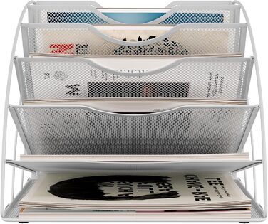 Металевий офісний органайзер EasyPAG з 6 відділеннями у формі віяла A4, тримач для документів, лоток для файлів, тримач для журналів, лоток для листів, органайзер для паперових журналів, білий