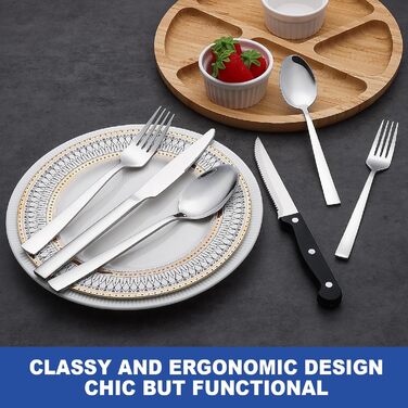 Набір столових приборів 36 шт. на 6 персон, Набір дзеркальних полірованих столових приборів Wildone Premium з нержавіючої сталі, м