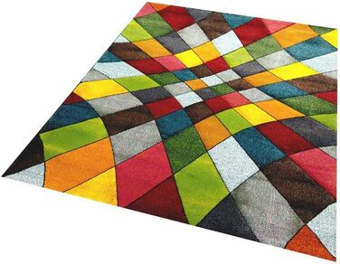 Абстрактний килим для вітальні сучасний барвистий ромбовидний дизайн помаранчевий жовтий зелений - легко чиститься розмір 200 x 29