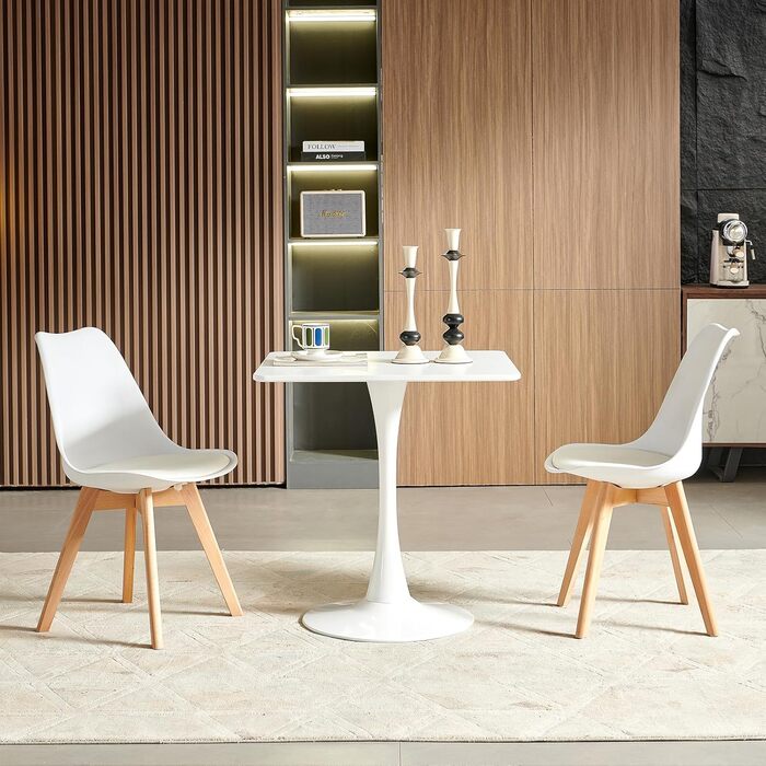 Сучасний обідній стіл 70x70 квадратний стіл кухонний стіл маленький обідній стіл з металевими ніжками, підходить для вітальні, їдальні, балкону, білий 70 x 70 см (квадратний) квадратно-білий