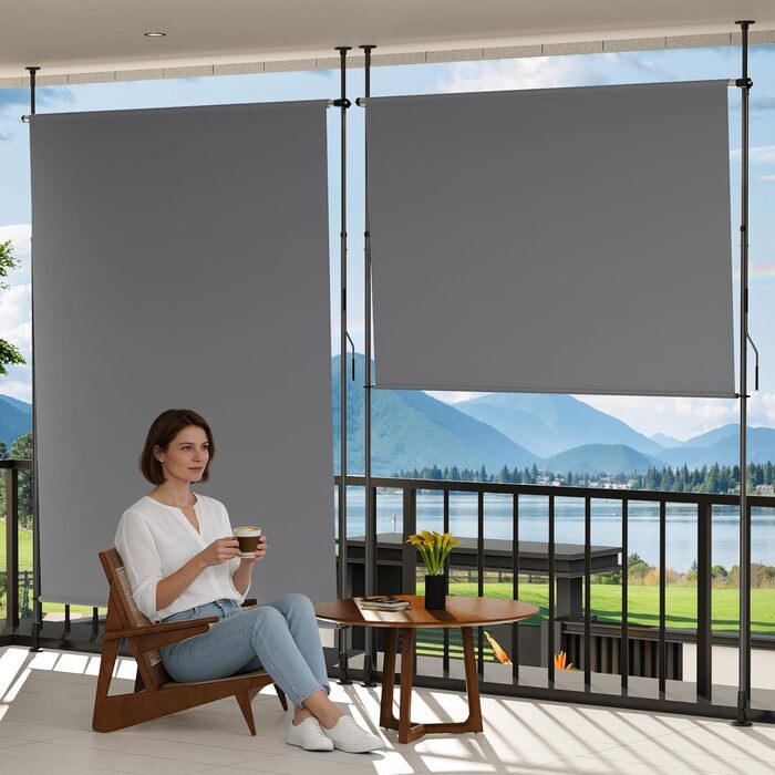 Вертикальний тент YEAUPE PRO для вулиці, 119 x 270 см, темно-сірий, не потребує свердління, кріплення тенту за допомогою ручної рукоятки, підходить для балкона, тераси, відкритого майданчика та саду, всепогодний екран для забезпечення конфіденційності 119