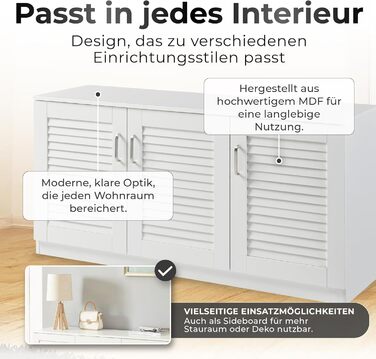 Взуттєва шафа Løten, полиця для взуття з 3 дверцятами та 6 полицями, відділення для взуття, 125 x 36 x 62 см, вміщує до 12 пар взуття, біла, 125 x 36 x 62 см