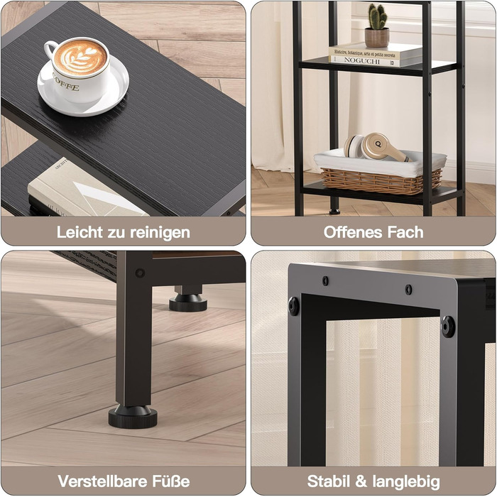 Вузький приставний столик, тумбочка біля ліжка, маленький столик, 3 полиці, вузька тумбочка з місцем для зберігання, приставний столик до дивана для вузьких приміщень, вітальні, спальні, кухні та балкону, кабінету (чорний) 20Г x 43Ш x 67,5В см Чорний 1