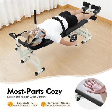 Регульований стіл для розтяжки спини, вантажопідйомність 150 кг, складне шийне та поперекове тягове ліжко з тяговим ременем, максимальна довжина 190 см, багатофункціональне тягове ліжко для спини з колесами, лава для розтяжки