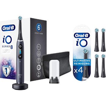 Електрична зубна щітка Oral-B iO 8 Special Edition, зубна щітка з революційною магнітною технологією, кольоровий OLED-дисплей, косметичка, чорний онікс і 4 додаткові щітки