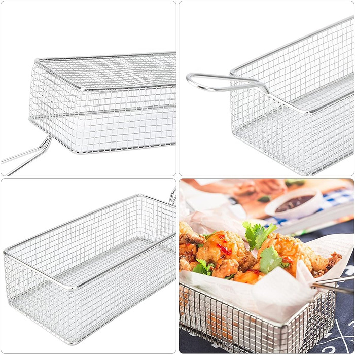 Кошик для фритюрниці Tomotato Кошики для чіпсів фрі сітка 215x106x66 мм Прямокутник з нержавіючої сталі Тримач для картоплі фрі Фільтр для смаженої їжі у фритюрі для цибулевих кілець Курячі крильця Кухня Ресторан
