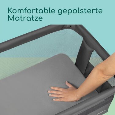 Ліжечко-тумбочка для малюків від народження до 6 місяців (0-9 кг), складне ліжечко-тумбочка, 5 регульованих рівнів висоти, регульований матрац, колір мінерального графіту Zina, колір мінерального графіту