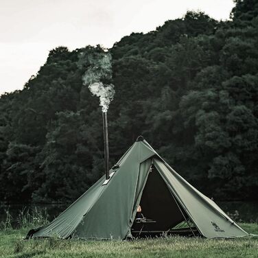 Намет OneTigris Conifer Tipi зі сніговою спідницею, водонепроникний, 1 особа, з наметовою піччю, зимовий кемпінг (бавовна Tetoron), колір Ranger Green