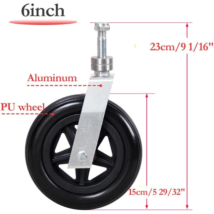 Ролики для інвалідних візків Переднє колесо для інвалідного візка з комплектом передньої вилки, нековзне, малошумне переднє колесо з поліуретану для інвалідних візків, суцільний ролик в зборі, маленьке коліщатко, чорне (розмір 6 дюймів/15 6 дюймів/15 см)