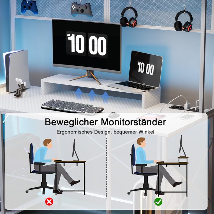 Ігровий стіл Devoko зі світлодіодним підсвічуванням, письмовий стіл DIY на кілочках з USB-портом і розеткою, комп'ютерний стіл 120