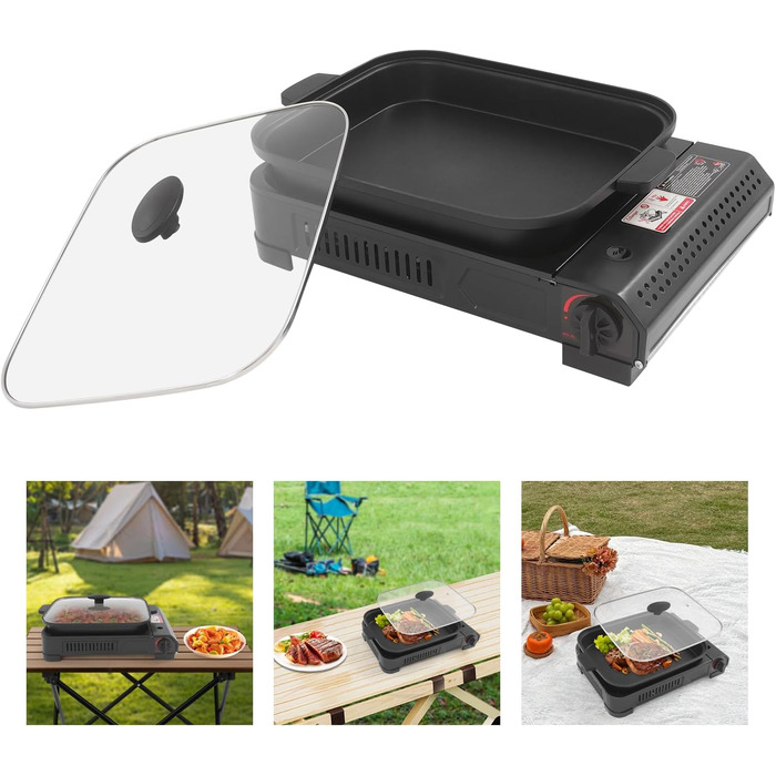 Кемпінгова плита та газовий гриль 2-в-1, газовий гриль-сковорода, кемпінгова плита для кемпінгу, гриль для барбекю, портативний настільний газовий гриль, гриль для барбекю на бутані