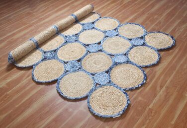 Натуральний ганчірковий килим ручної роботи, геометричний, бежево-блакитний, джут і бавовна, для передпокою, коридору, кімнати, де