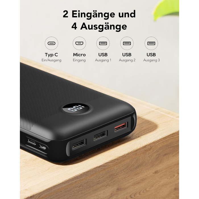 Powerbank VEGER USB C з 4 виходами і 2 входами,  27000mAh, 20W PD