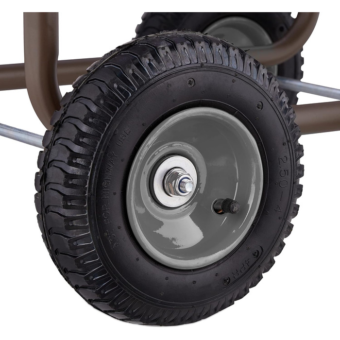 Садовий візок для шланга Relaxdays, до 60 м шланга, 4 пневматичні колеса, швидке з'єднання, металева бочка для шланга, коричневий