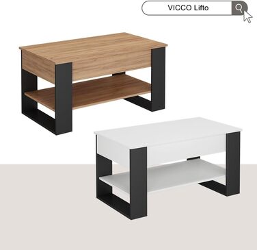Журнальний столик Vicco Lifto, дуб/антрацит, 92 x 51 см з функцією підйому