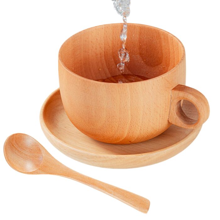 Дерев&39яна кавова кружка Generico, 290 мл, кухоль з натурального дерева з ложкою, кавові чашки та блюдця, для зими, використання на вулиці, дому, саду, балкону, пікніків, кемпінгу, вечірок, віскі та пива
