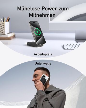 Швидкий мобільний зовнішній акумулятор 15 Вт, сертифікований MagSafe Qi2, на 6600 мАг, регульована складна підставка, для iPhone 1