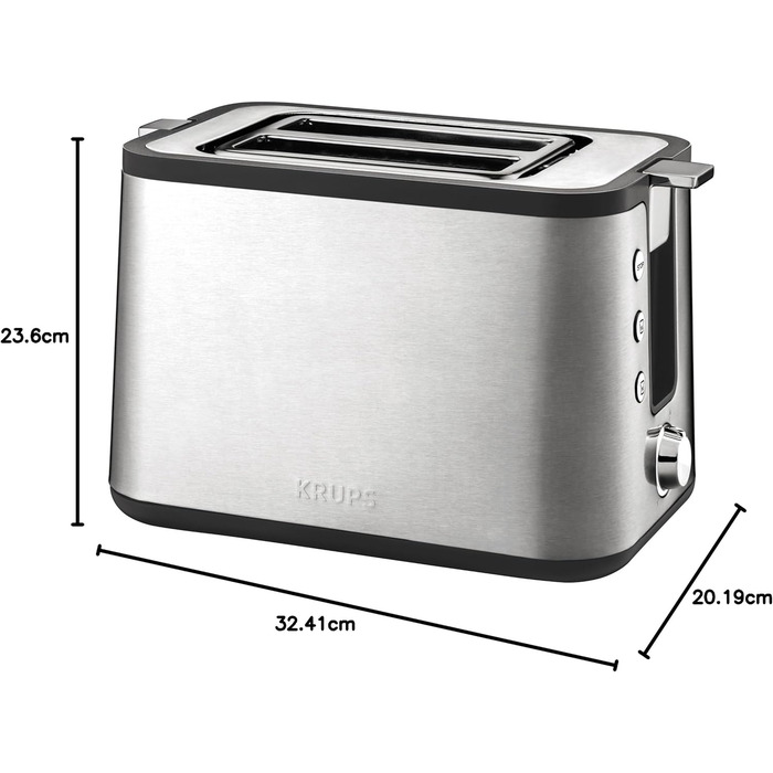Тостер Krups KH442D Control Line Premium Тостер нержавіюча сталь 2 коротких слота для 2 скибочок насадка для хліба 6 рівнів підсма