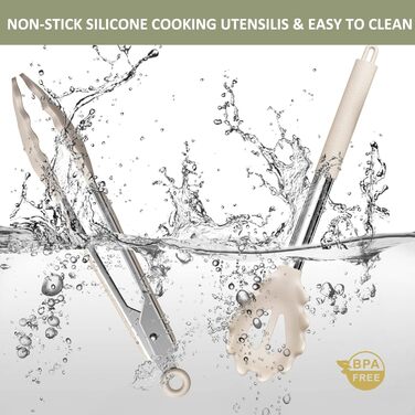 Набір кухонного посуду Umite Chef, нержавіюча сталь, 15 предметів, антипригарний, посуд, лопатки, подарунковий хакі