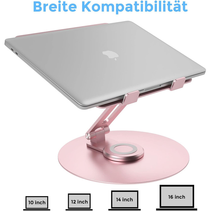 Підставка для ноутбука Epherie з поворотним круглим основанням на 360, регульована по висоті, ергономічна, з вентиляцією, алюмінієва, складна та стійка, рожевого кольору