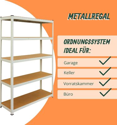 Міцний стелаж Relaxdays, ВxШxГ 200x120x50 см, 875 кг, 5 полиць, полиця для зберігання в підвалі та гаражі, вставного типу, білий/коричневий