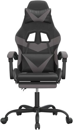 Геймерське крісло, офісне крісло, з підставкою для ніг, чорно-сіре, штучна шкіра