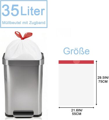 Білі сміттєві пакети об&39ємом 35 л зі шнурком, стійкі до розриву сміттєві пакети для кухні, 50 шт. сміттєвих пакетів з ручкою для перенесення