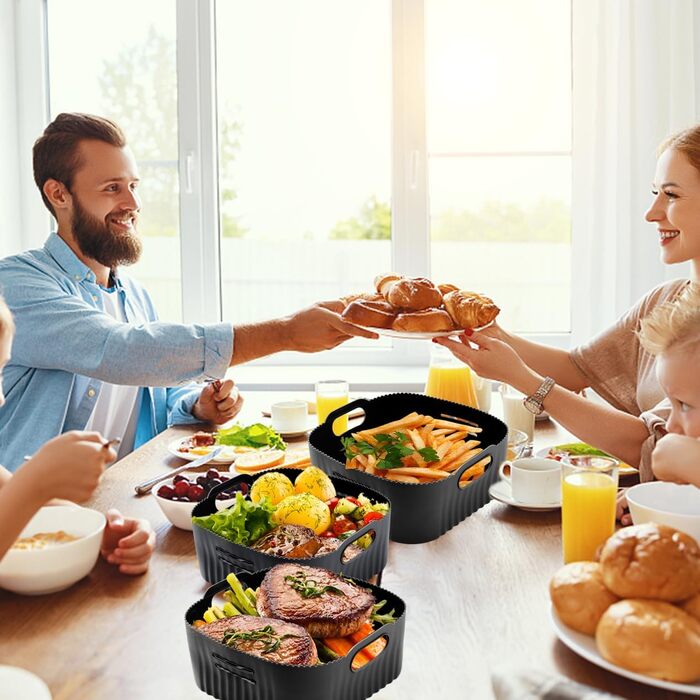 Силіконова форма 21 см для фритюрниці, 2 шт. аксесуари для фритюрниці XL Силіконова форма для випічки Philip XL 6.2 л, COSORI 5.5 л/4.7 л, Cecotec 6 л, багаторазова замість паперу для випічки аксесуари для фритюрниці чорний